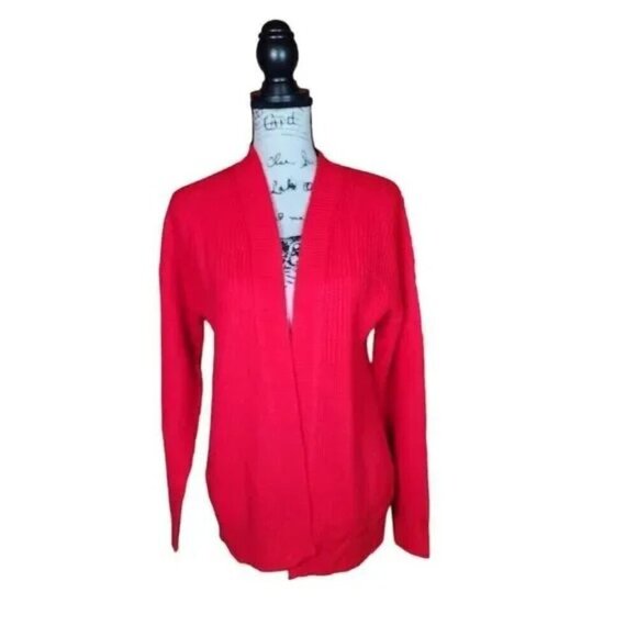 Boohoo Red Edge-to-Edge Waffle Knit Open Cardigan | Women's Small | NWT - Picture 3 of 8